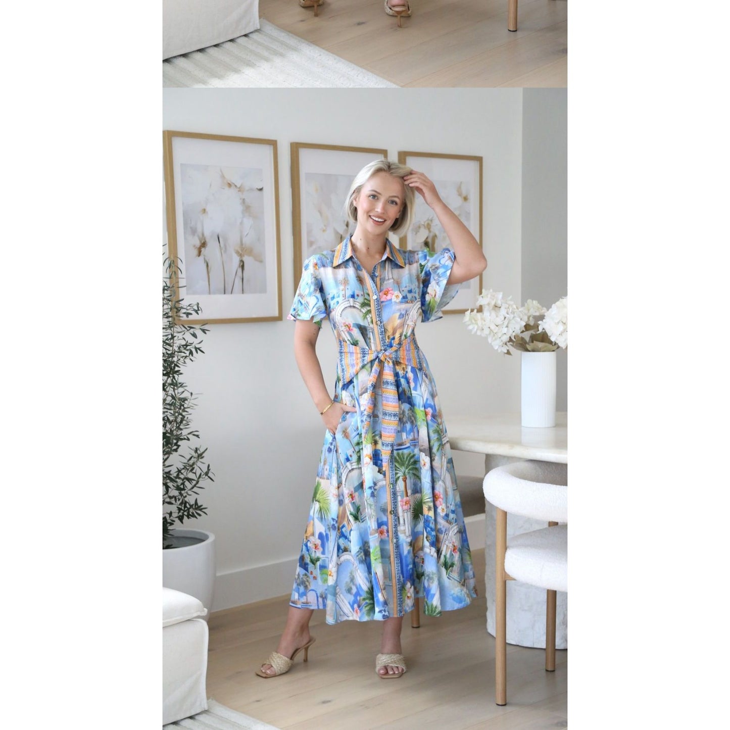 capri blue shirt dress full length