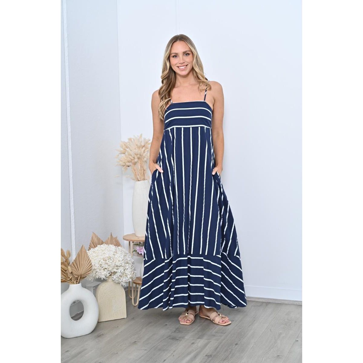 Amalfi navy stripe maxi dress full