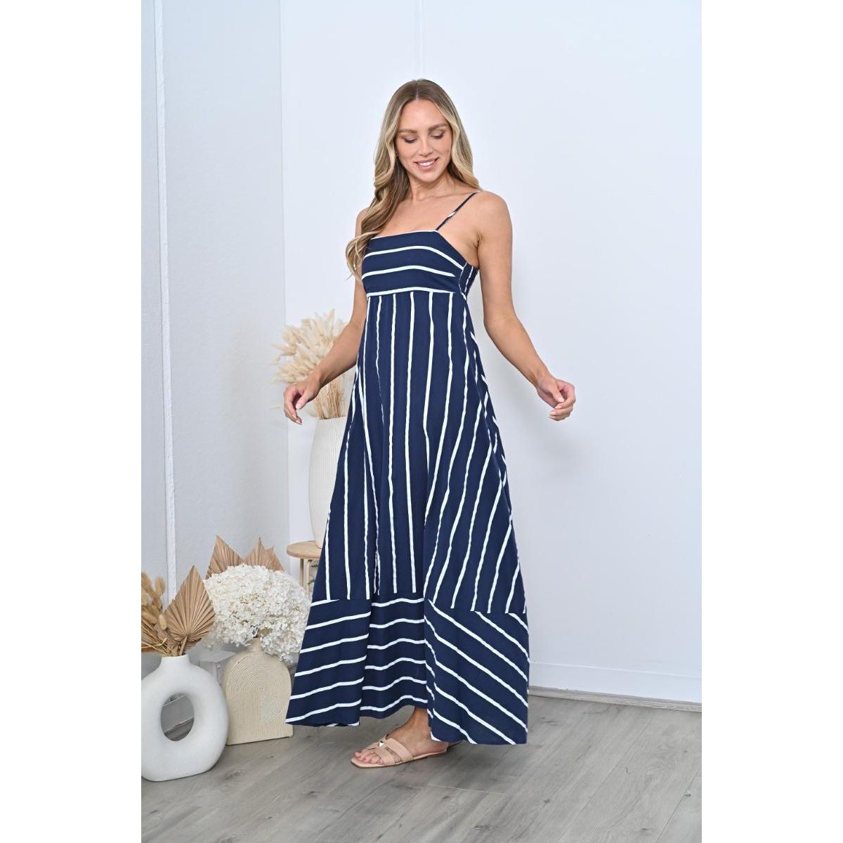 Amalfi navy stripe maxi dress full