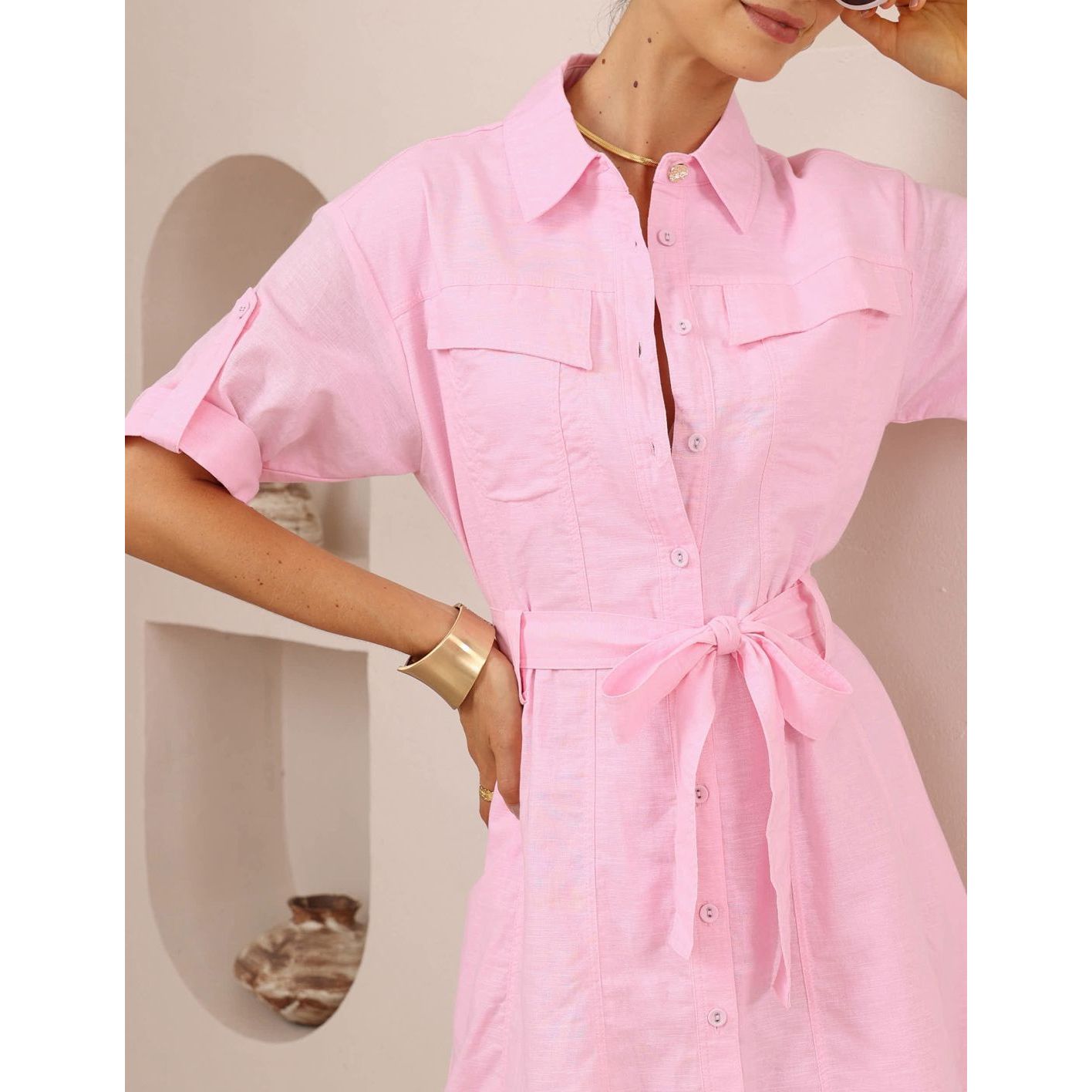 Jessa pink linen cotton dress details