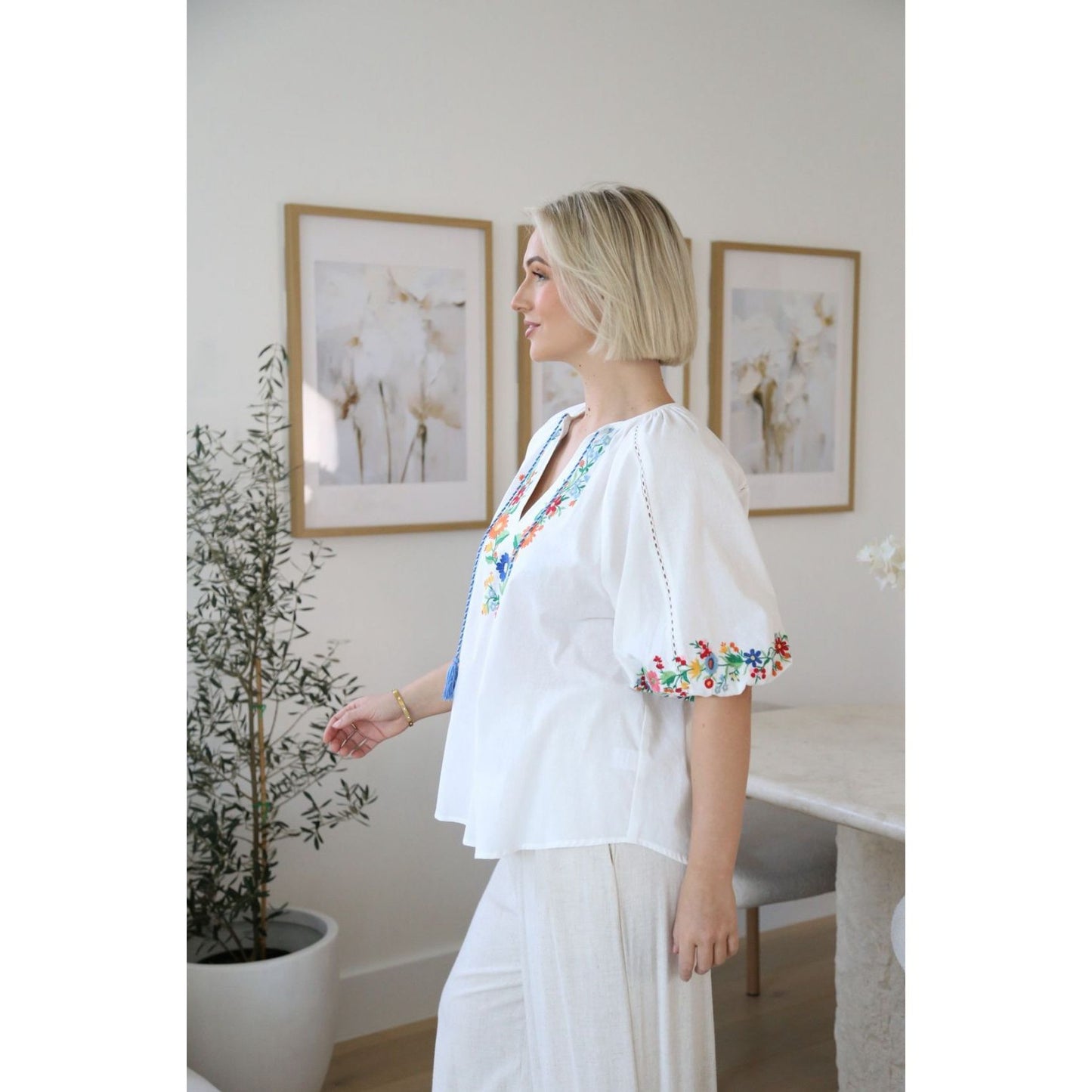 Daisy Embroidered Top side design