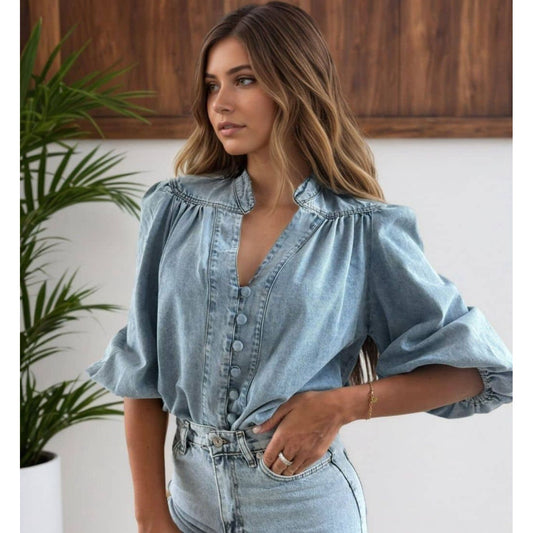 Victoria Soft Denim Button-up Top