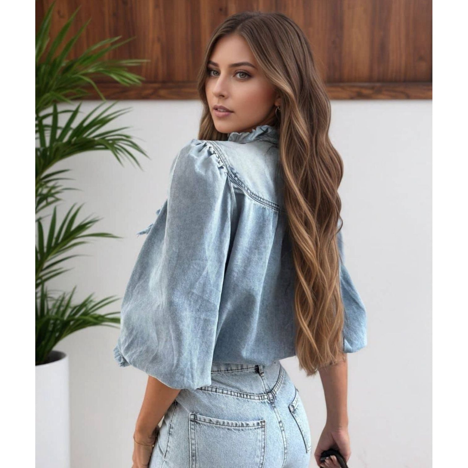 Victoria Soft Denim Button-up Top Back view