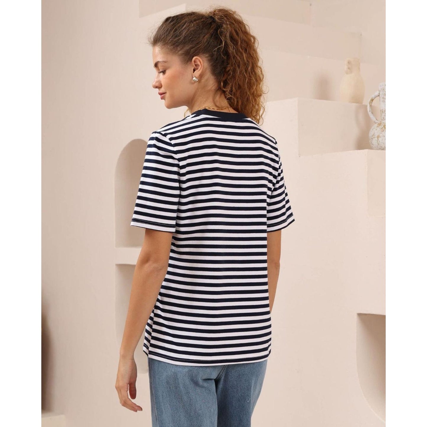 Marin Navy Blue Striped Tee back view