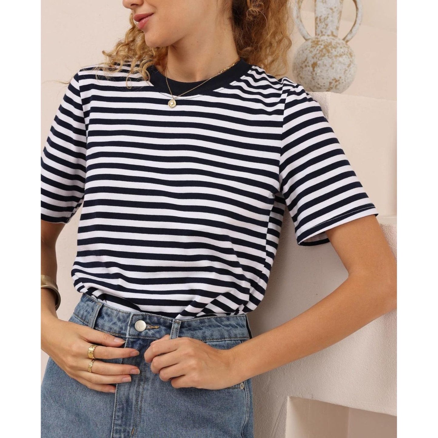 Marin Navy Blue Stripe Tee details