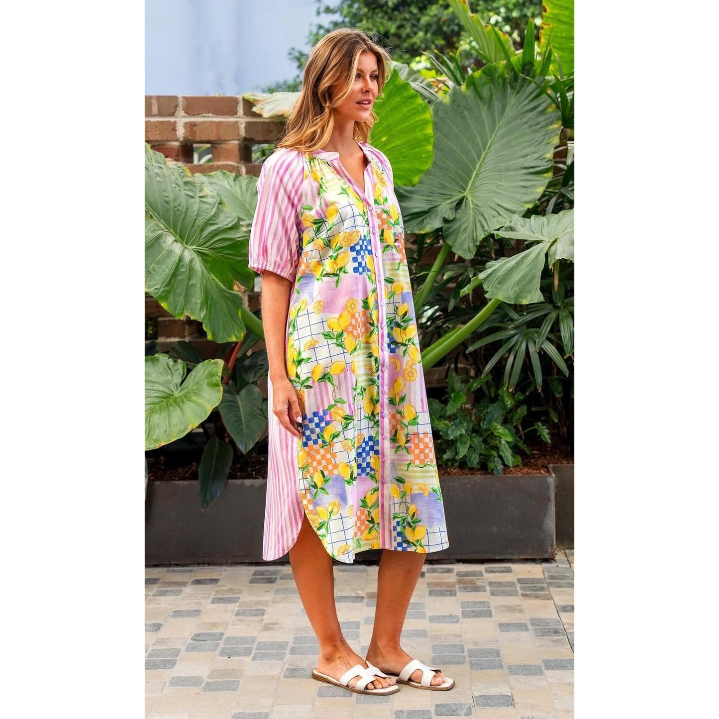 Citrina Mandarin Collar Midi Dress