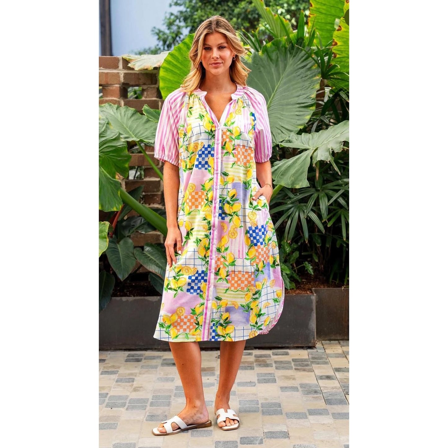 Citrina Mandarin Collar Midi Dress