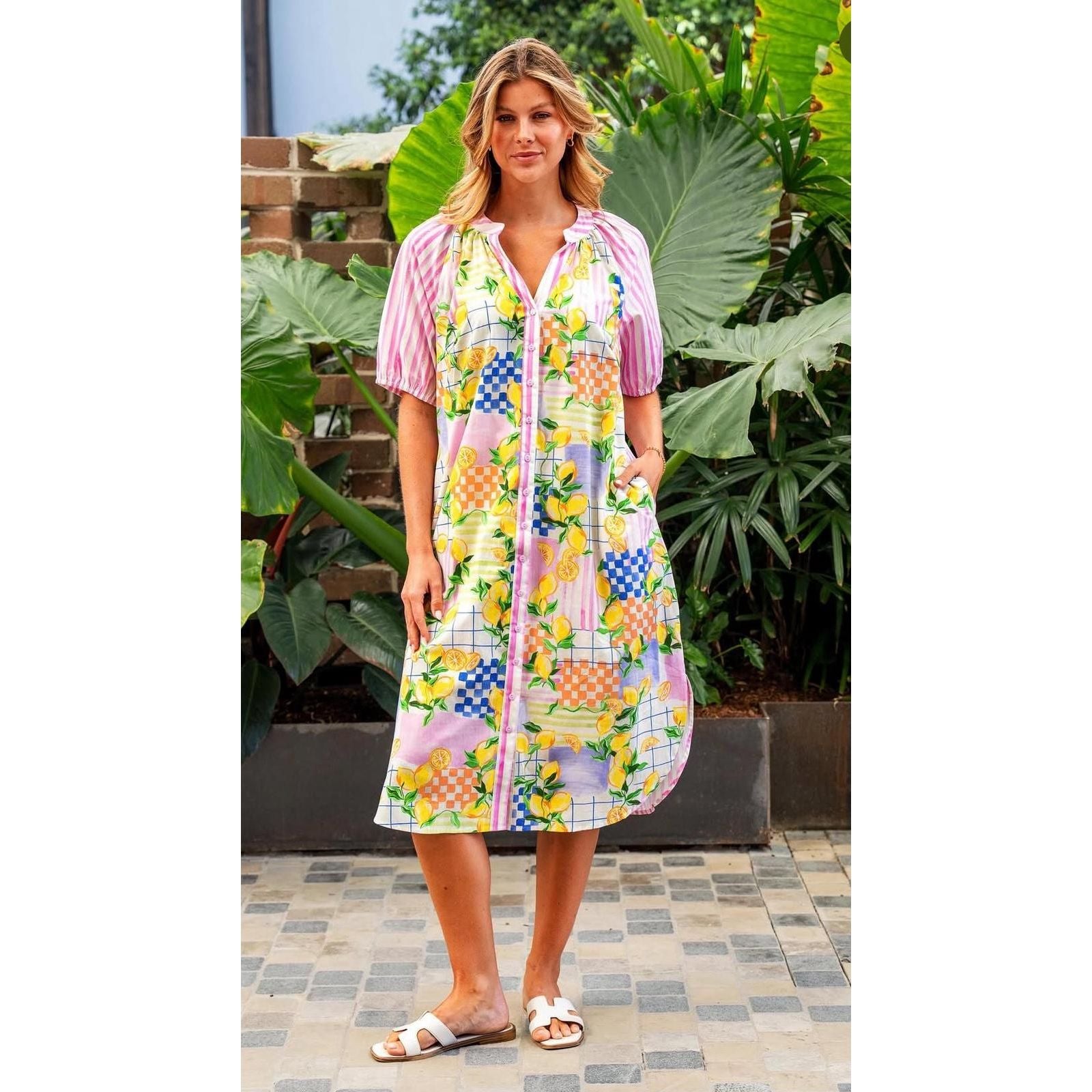 Citrina Mandarin Collar Midi Dress