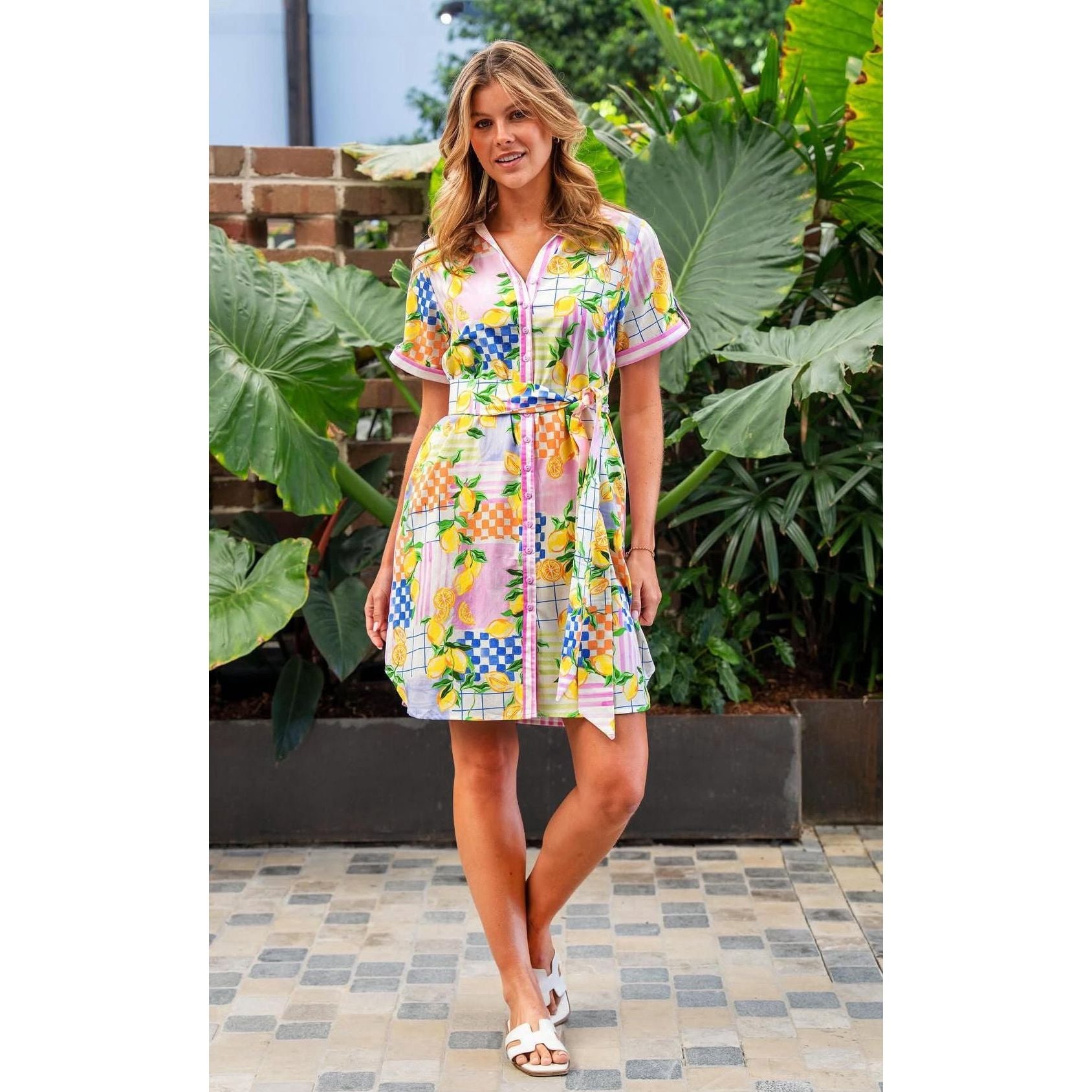 Citrina Collared Short Shirt Dress with belt
