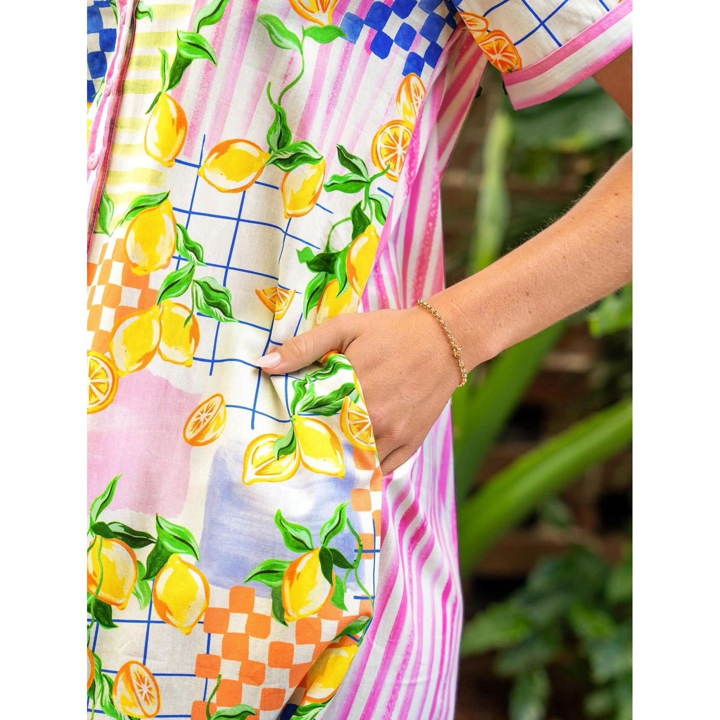 Citrina Mandarin Collar Midi Dress pockets