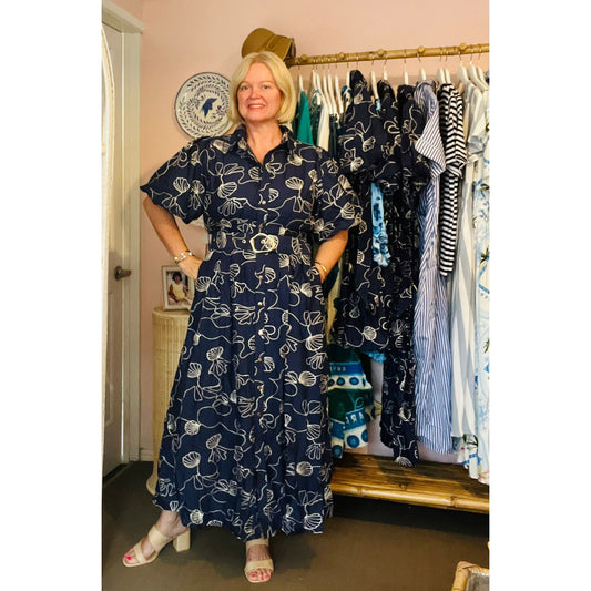 celine collared navy blue long dress 