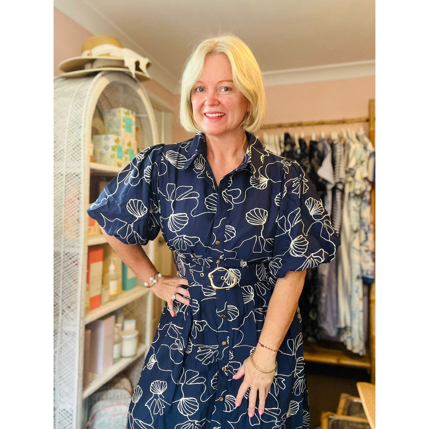 celine collared navy blue long dress 