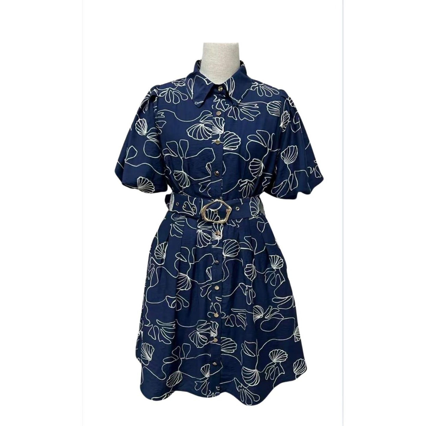 celine collared navy blue dress short