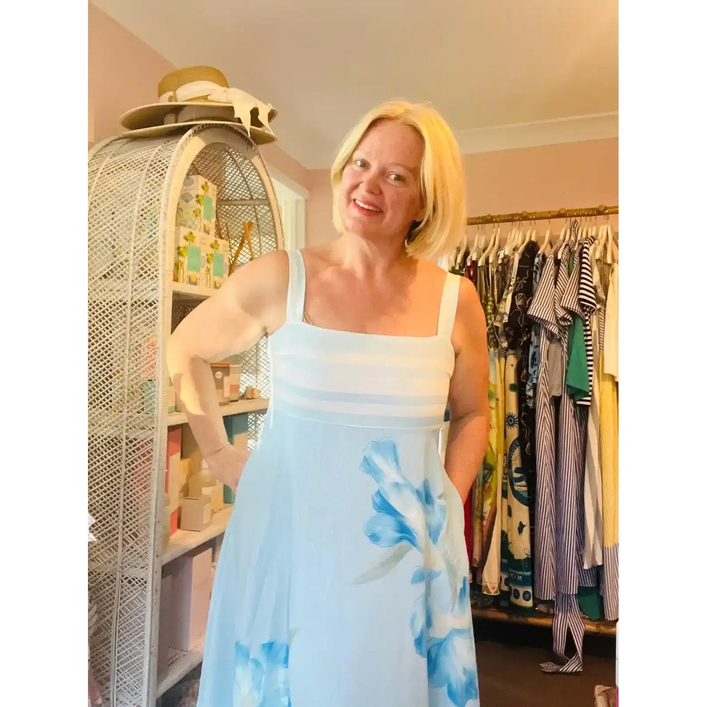 Elara Botanical Floral Maxi Dress Blue details