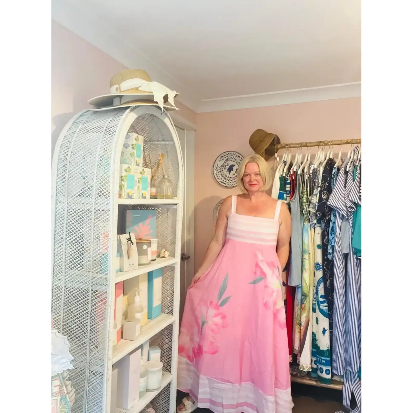 Elara Botanical Floral Maxi Dress in Pink