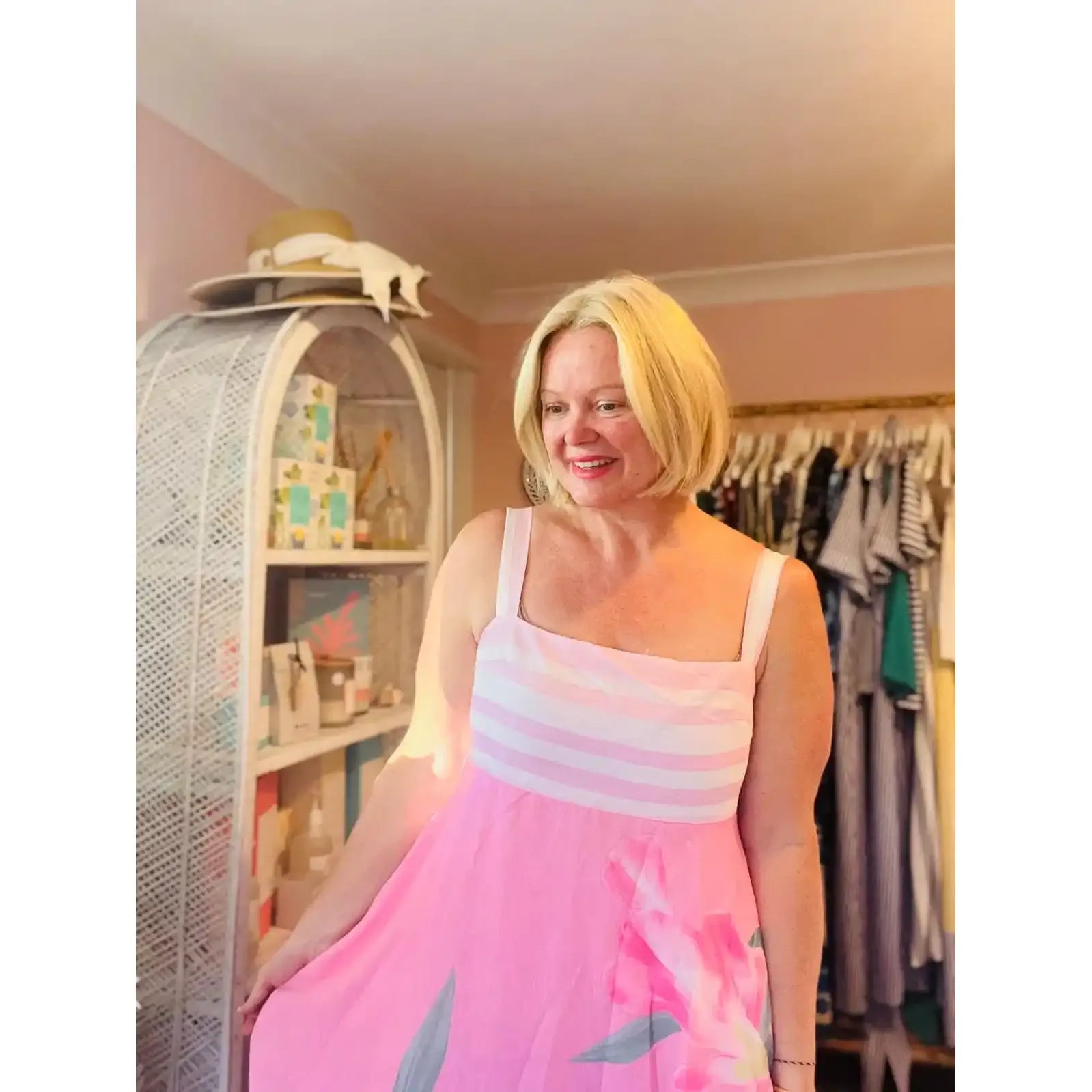 Elara Botanical Floral Maxi Dress Pink Details