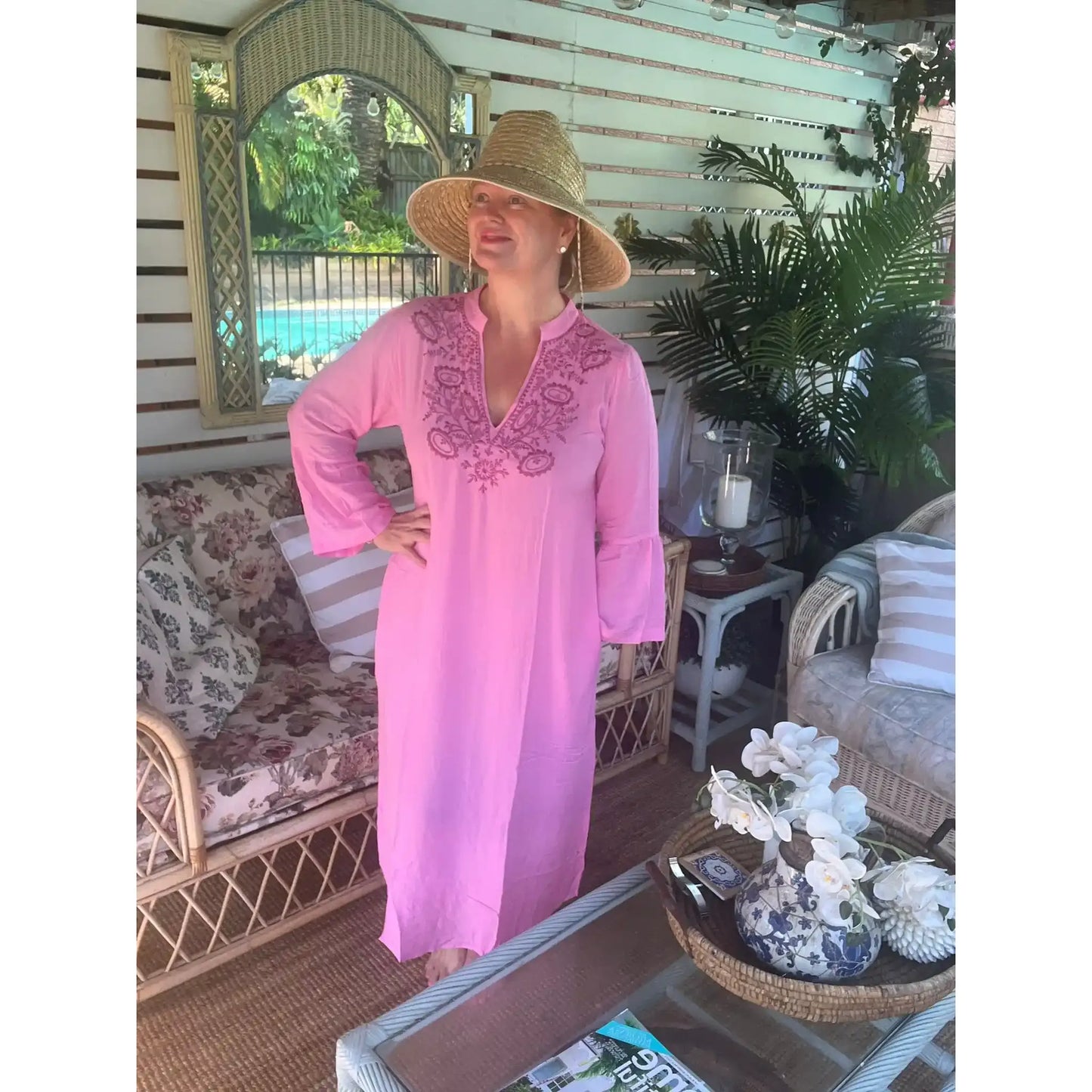 Grace Pink Embroidered Kaftan