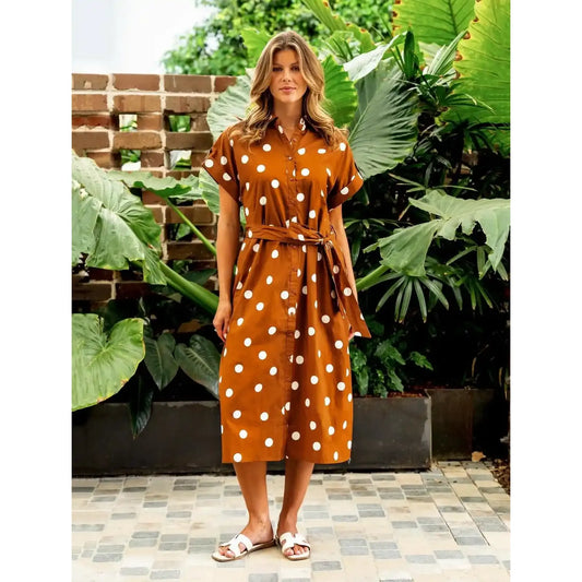 Vivienne Brown Polka Dot Midi Dress