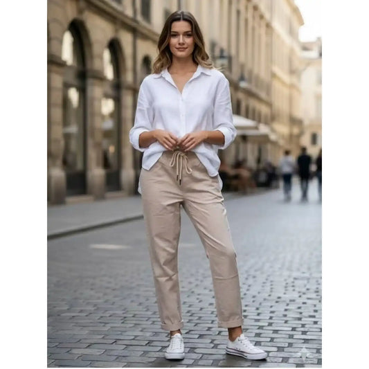 Sarah beige drawstring pants