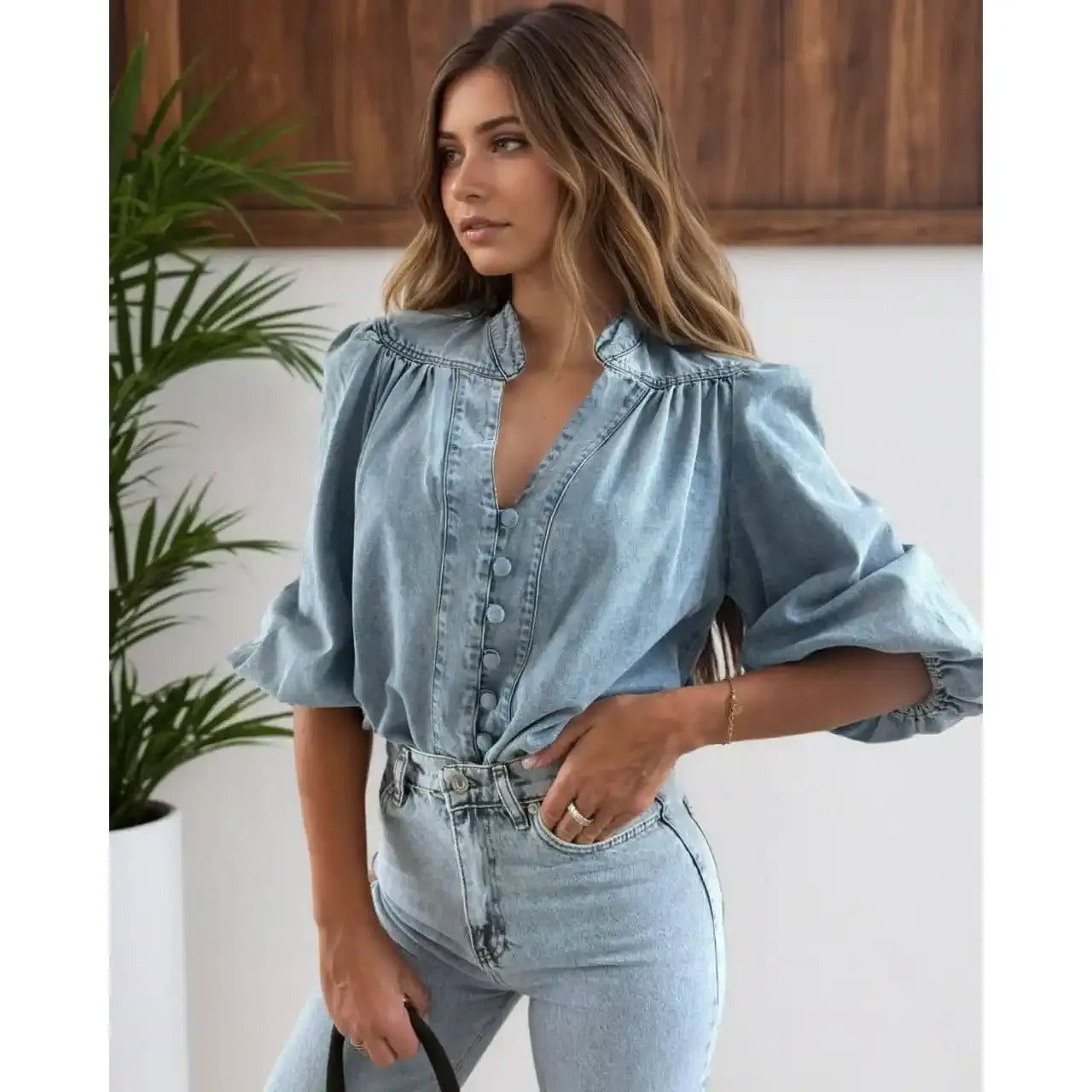Pru Soft Denim Puff Sleeve Shirt
