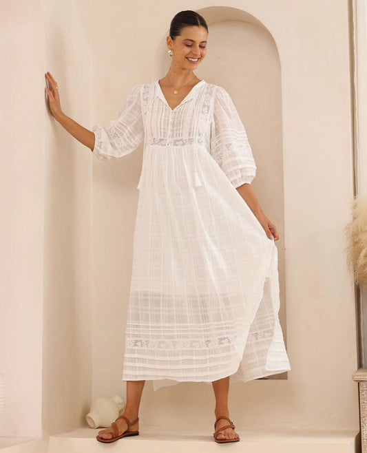 Seraphina Lace White Cotton Maxi Dress