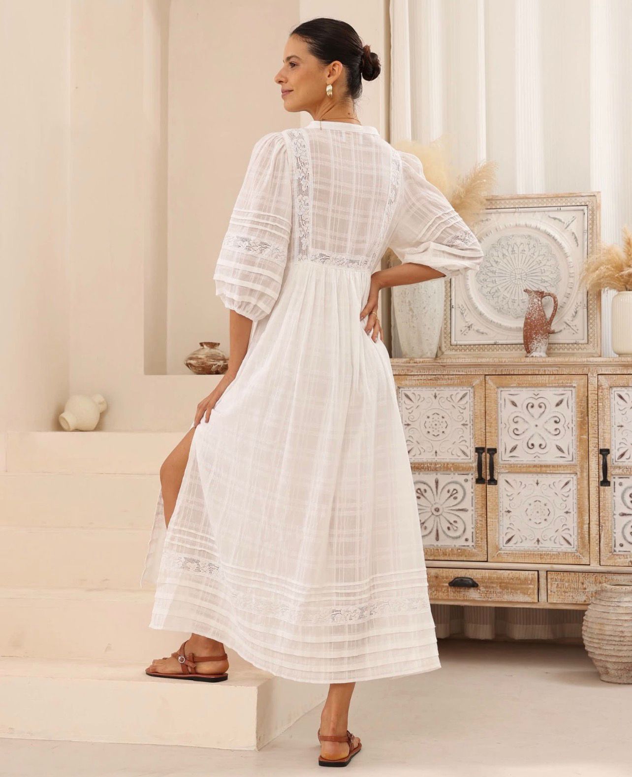 Seraphina Lace White Cotton Maxi Dress