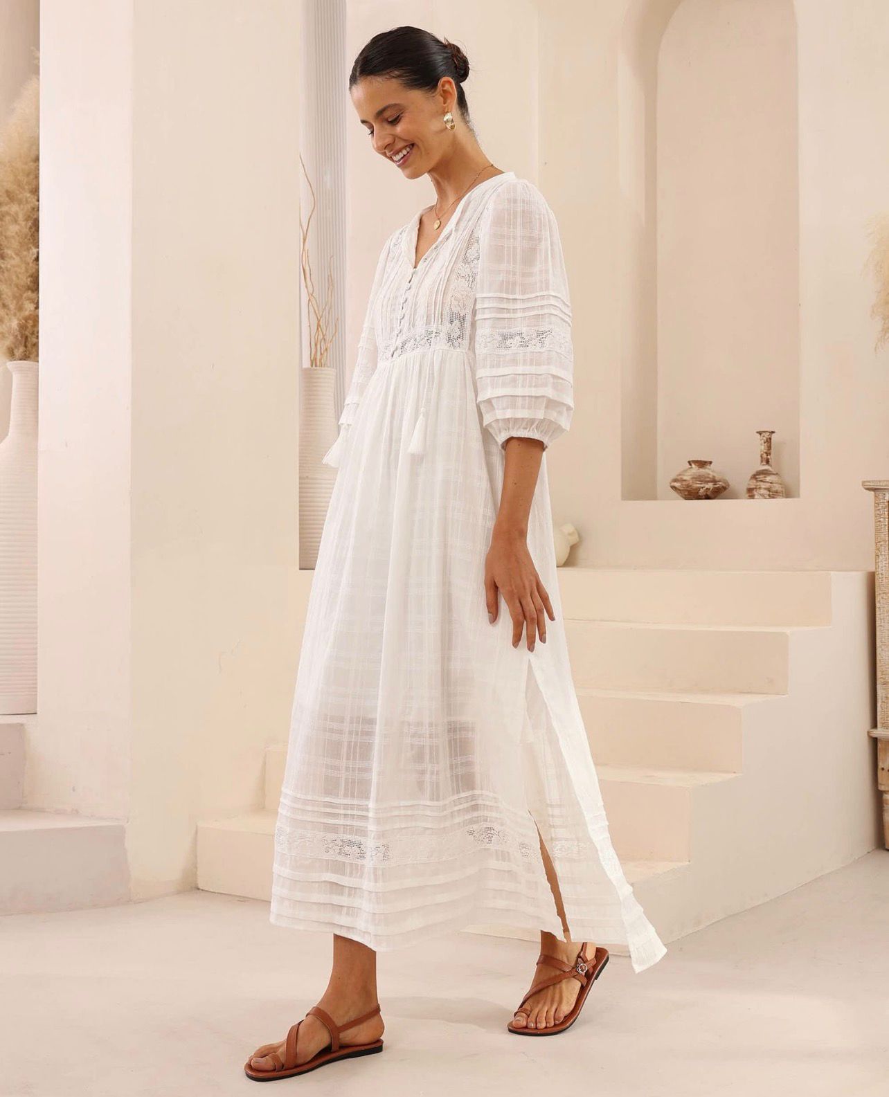 Seraphina Lace White Cotton Maxi Dress