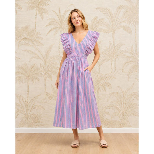 Carol Pink Stripe 100% Cotton Midi Dress