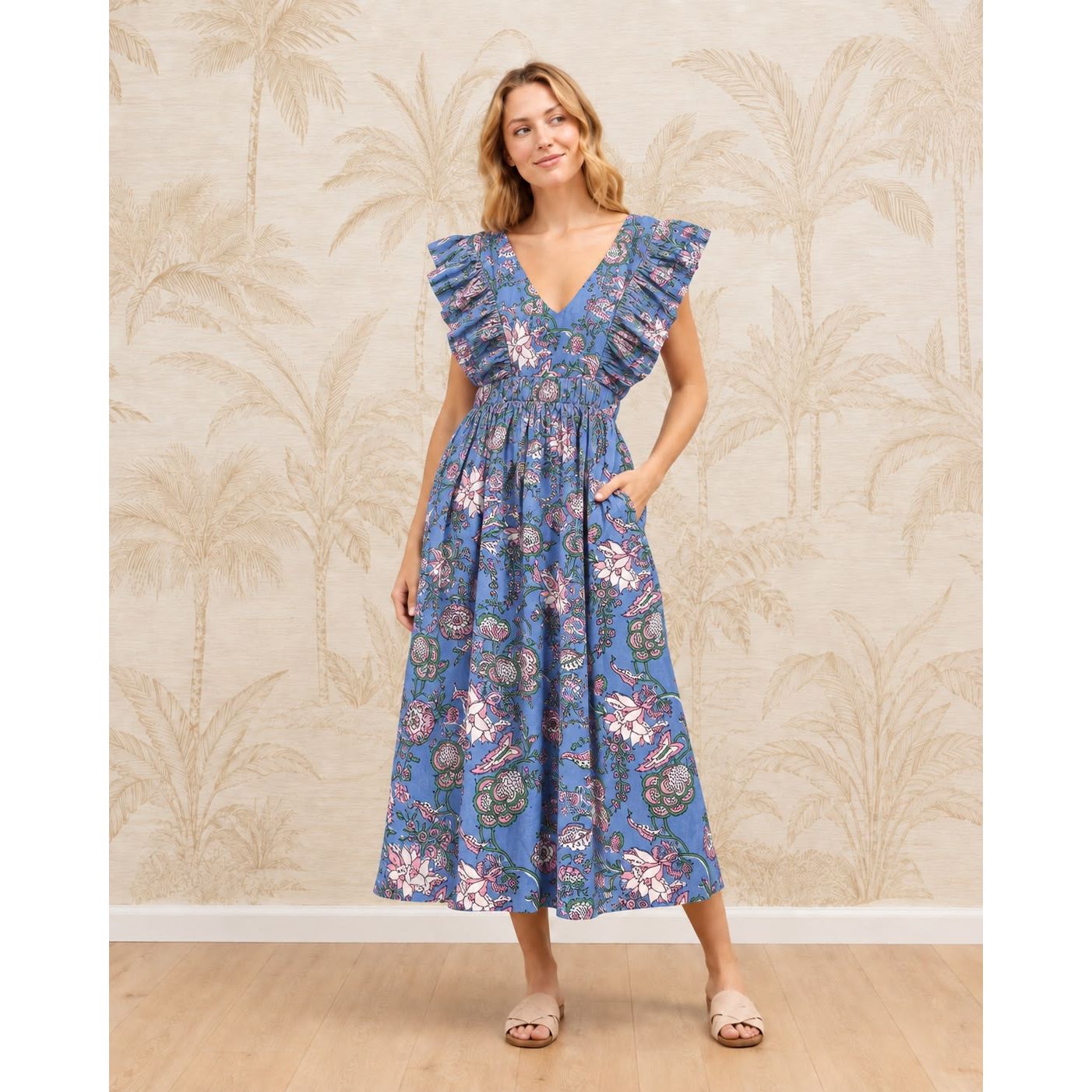 Carol Blue Floral Midi Dress
