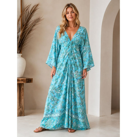 Sophia Turquoise Kaftan Maxi Dress
