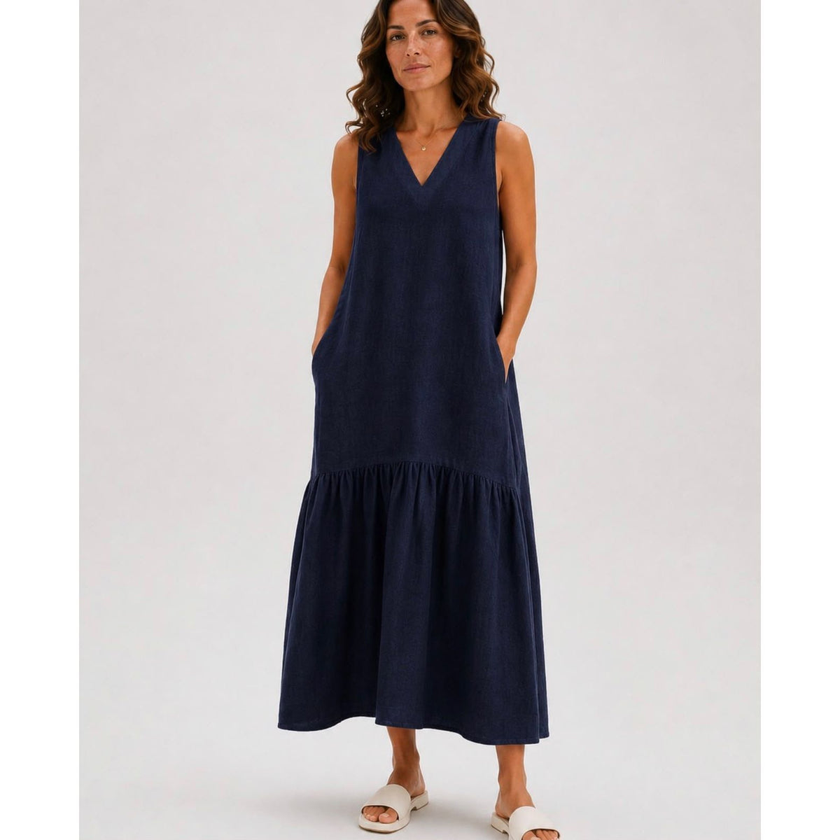 Nola Sleeveless Tiered Maxi Dress in Navy