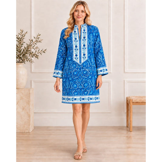 Maria Hand-Painted Cotton Short Kaftan