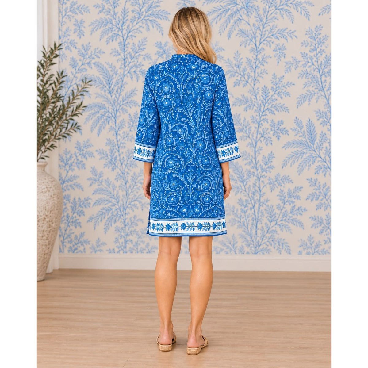 Maria Hand-Painted Cotton Short Kaftan