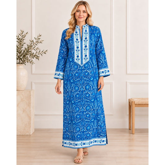 Maria Hand-Painted Cotton Long Kaftan