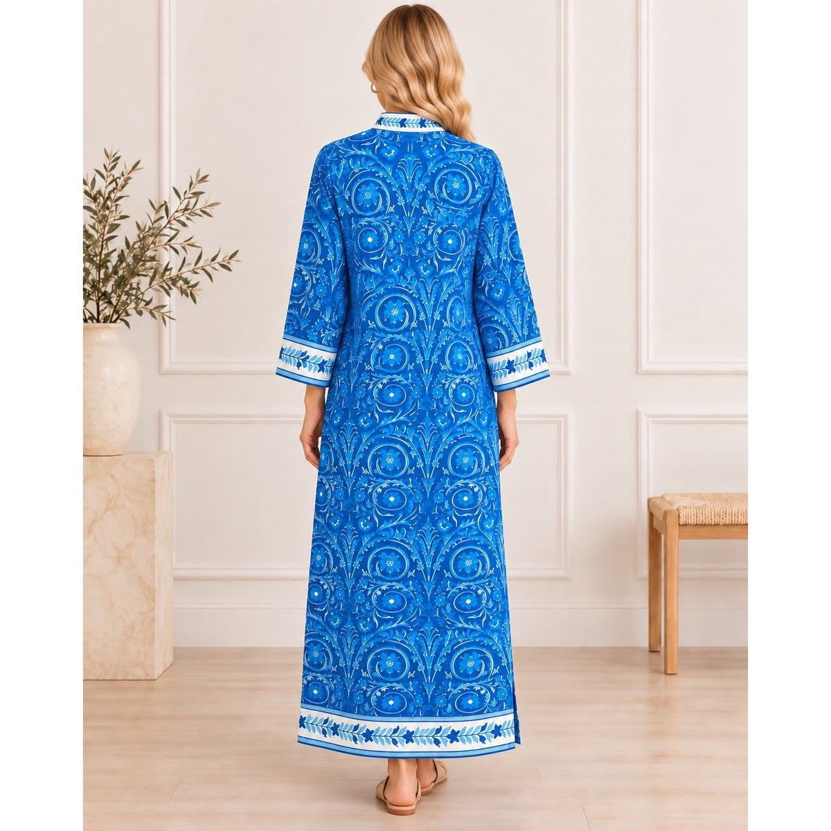 Maria Hand-Painted Cotton Long Kaftan