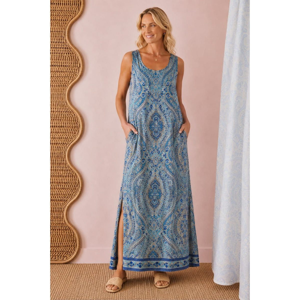 Cameron Paisley Sleeveless Maxi Dress in Blue