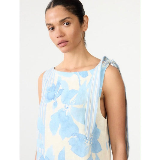 Riviera Blue Floral Hand-Painted Linen Tank Top