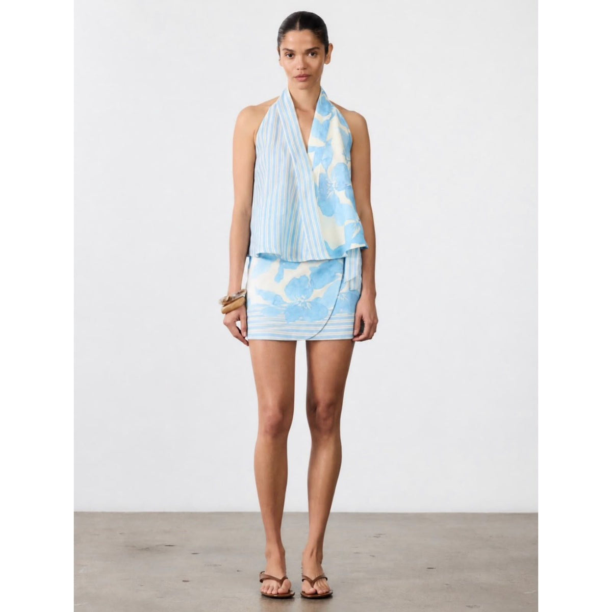Riviera Blue Floral Hand-Painted Linen Skirt