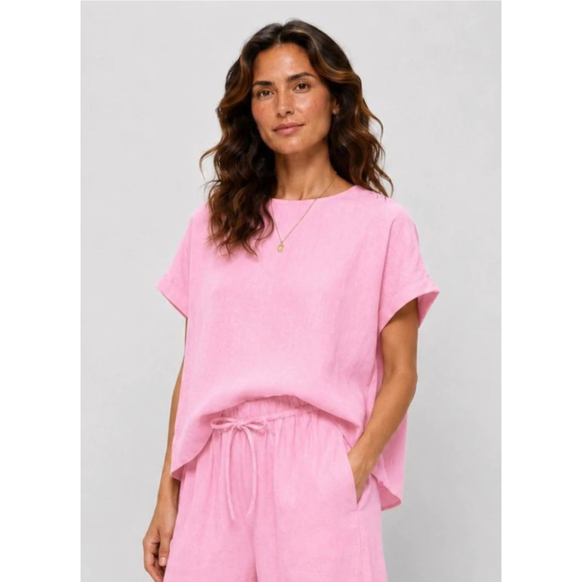 Sienna Pink Linen Viscose Top