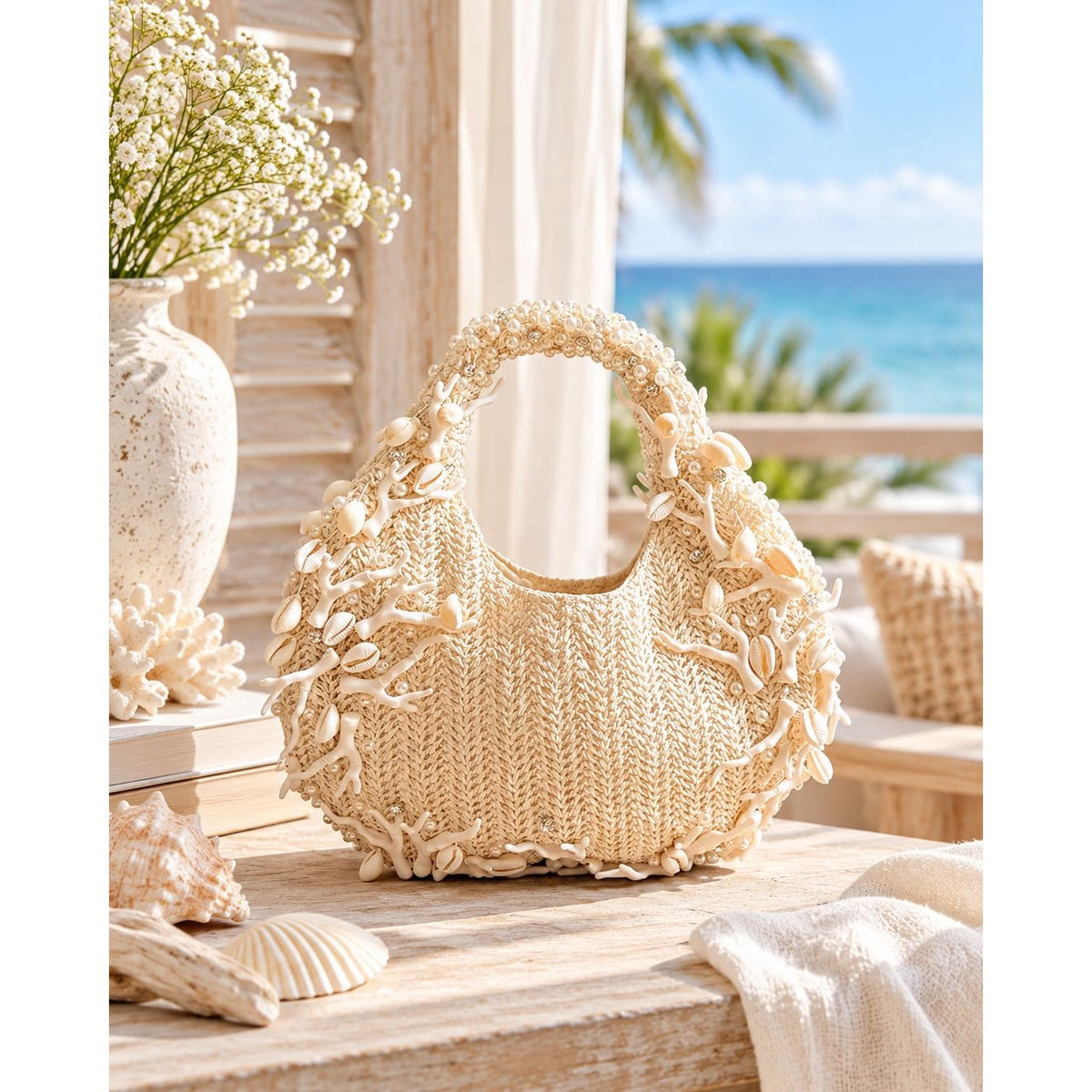 Yasmin Raffia Embellished Bag