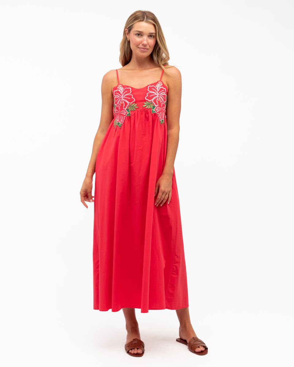 Merry Embroidered Cotton Midi Dress in full body