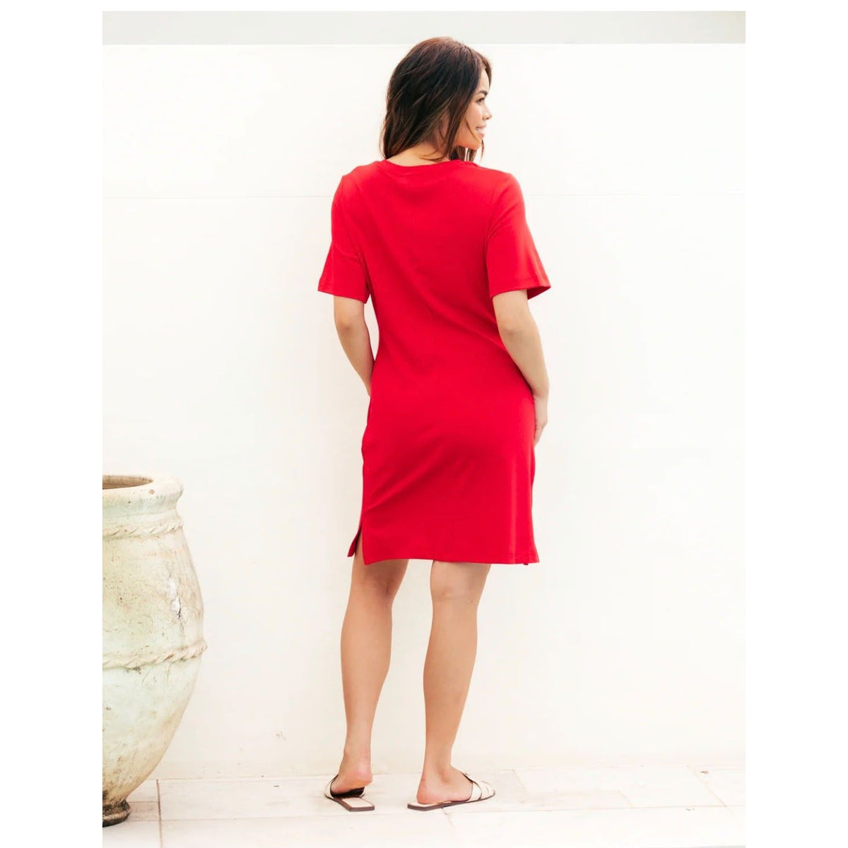 Tessa Cotton Tie Waist Mini Dress in Red