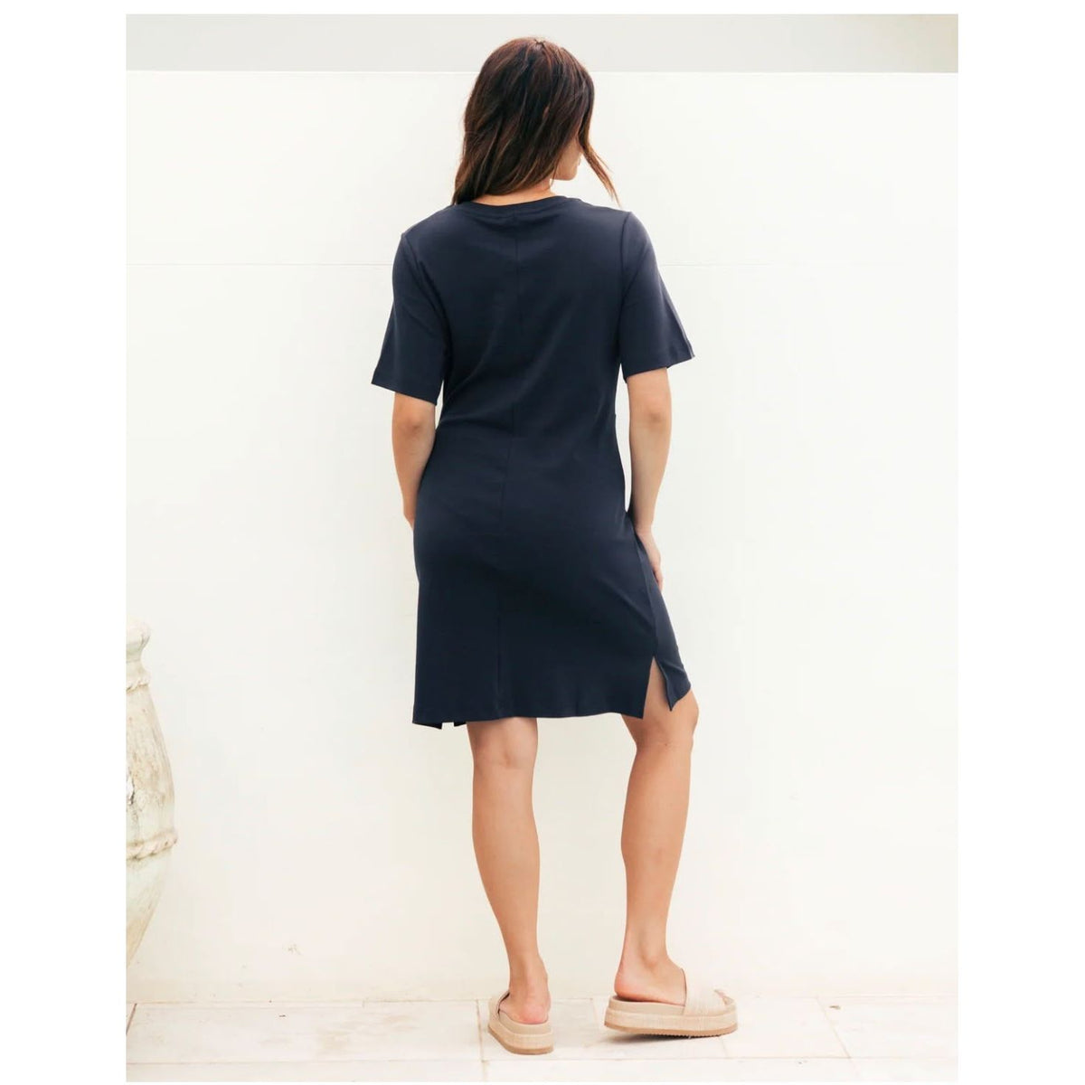 Tessa Cotton Tie Waist Mini Dress in Navy