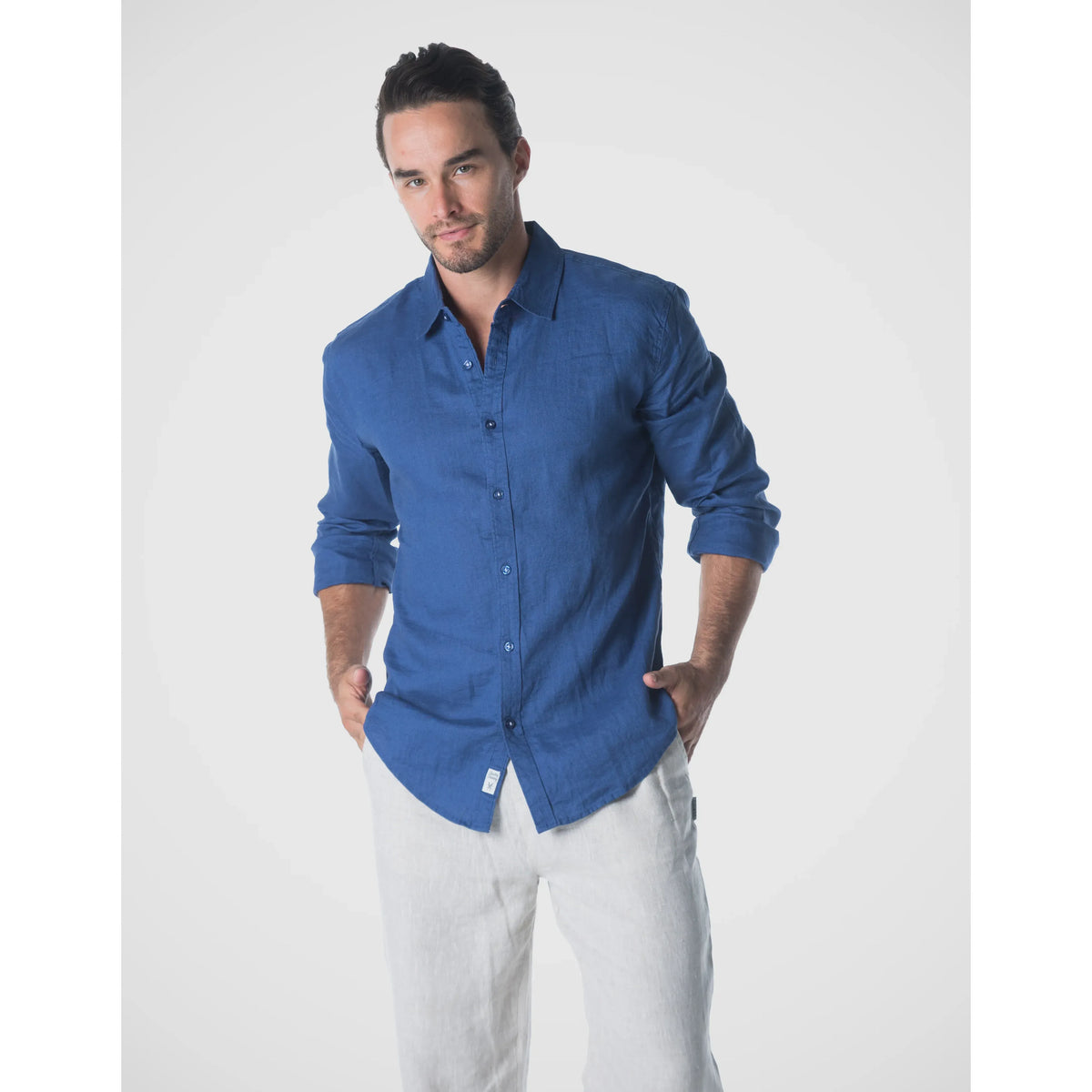 Henry Long Sleeve Linen Shirt in Indigo for Men