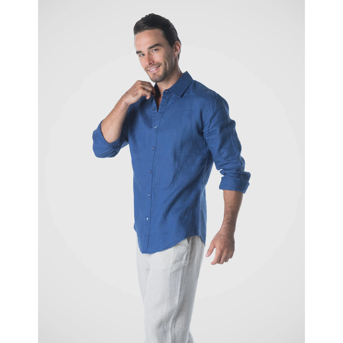 Henry Long Sleeve Linen Shirt in Indigo for Men