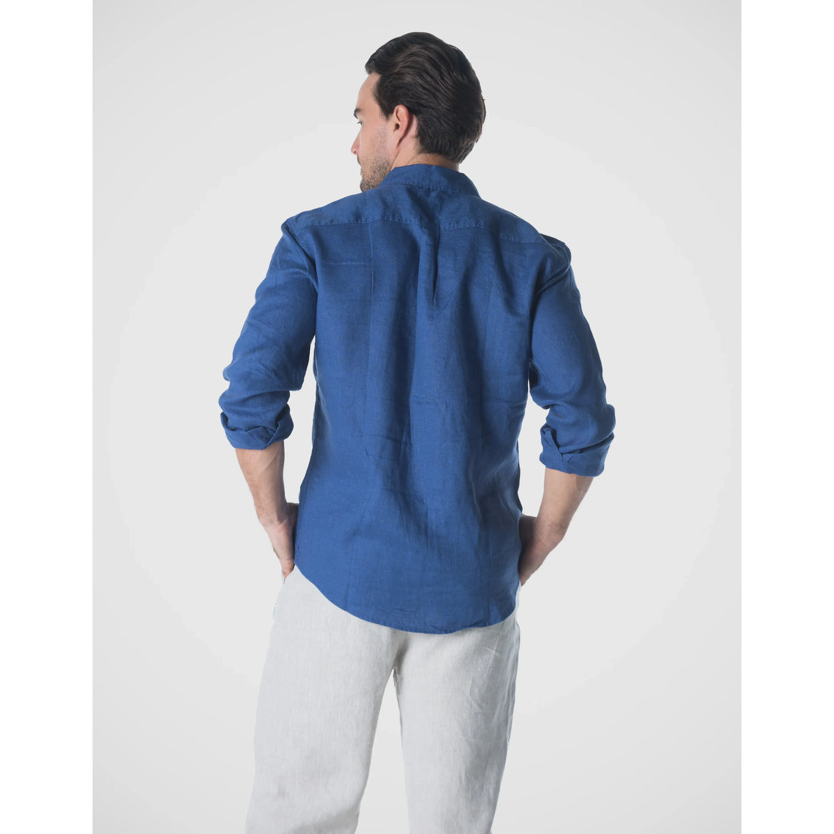 Henry Long Sleeve Linen Shirt in Indigo for Men