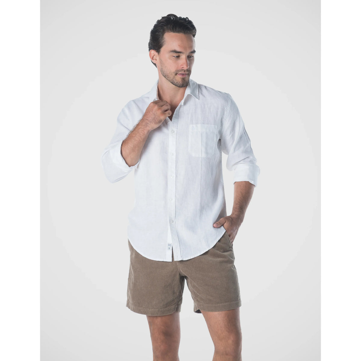 Brent Long Sleeve French Linen Shirt in White for Men