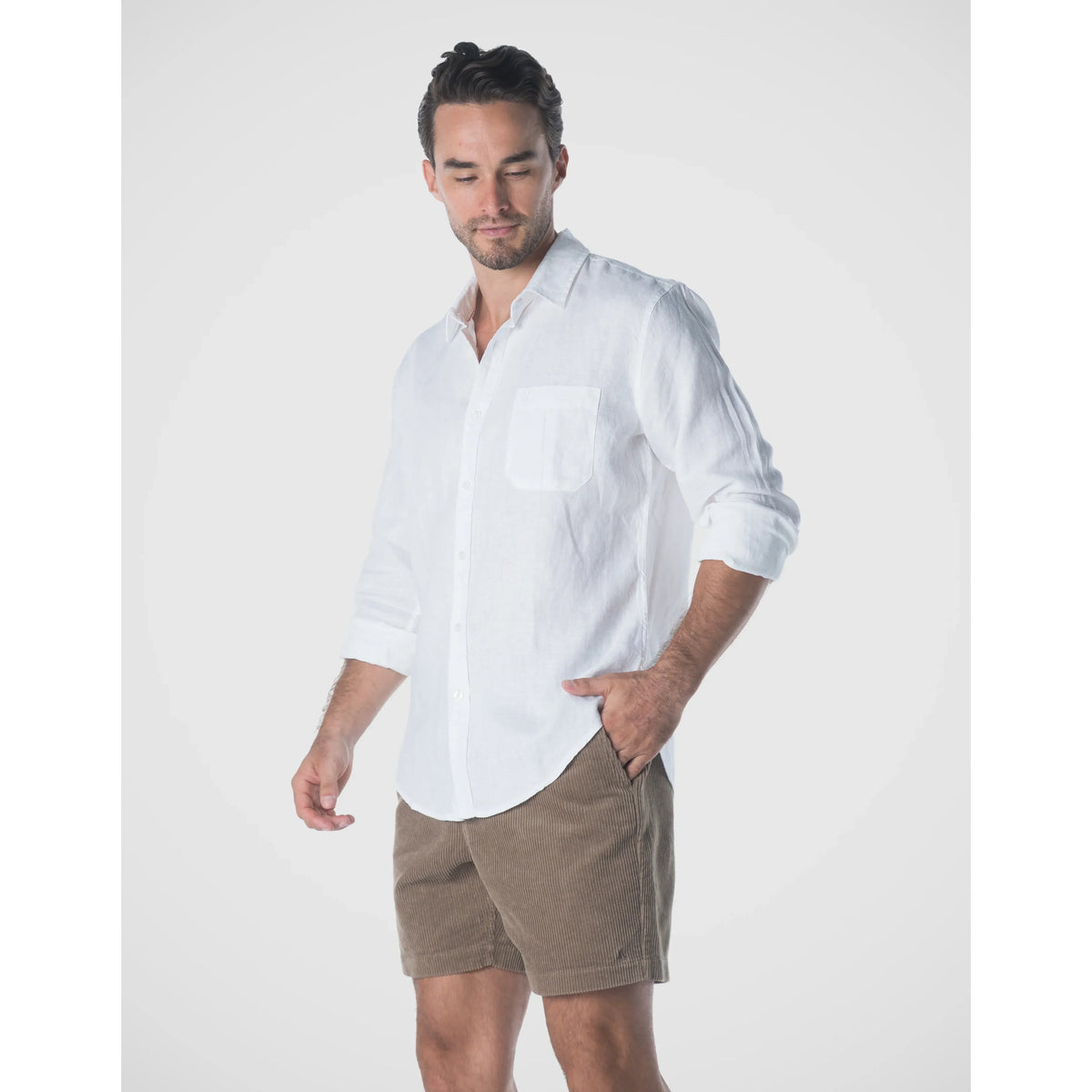 Brent Long Sleeve French Linen Shirt in White for Men