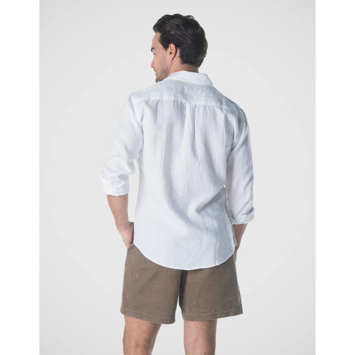 Brent Long Sleeve French Linen Shirt in White for Men