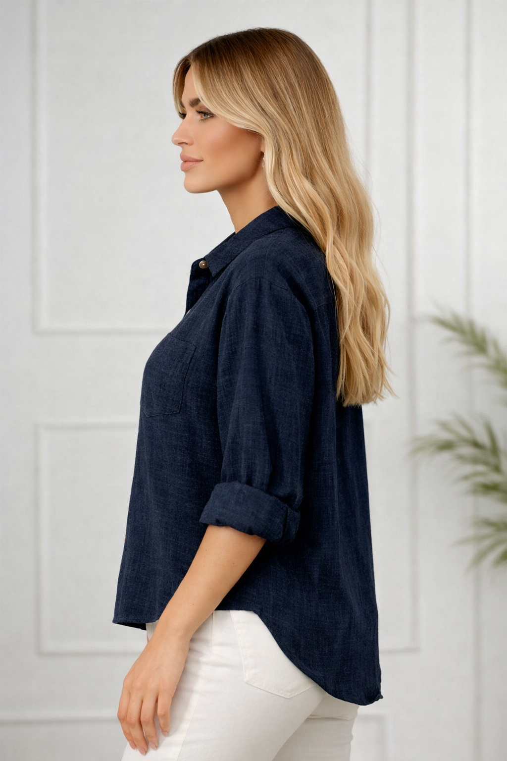 celeste navy cotton shirt